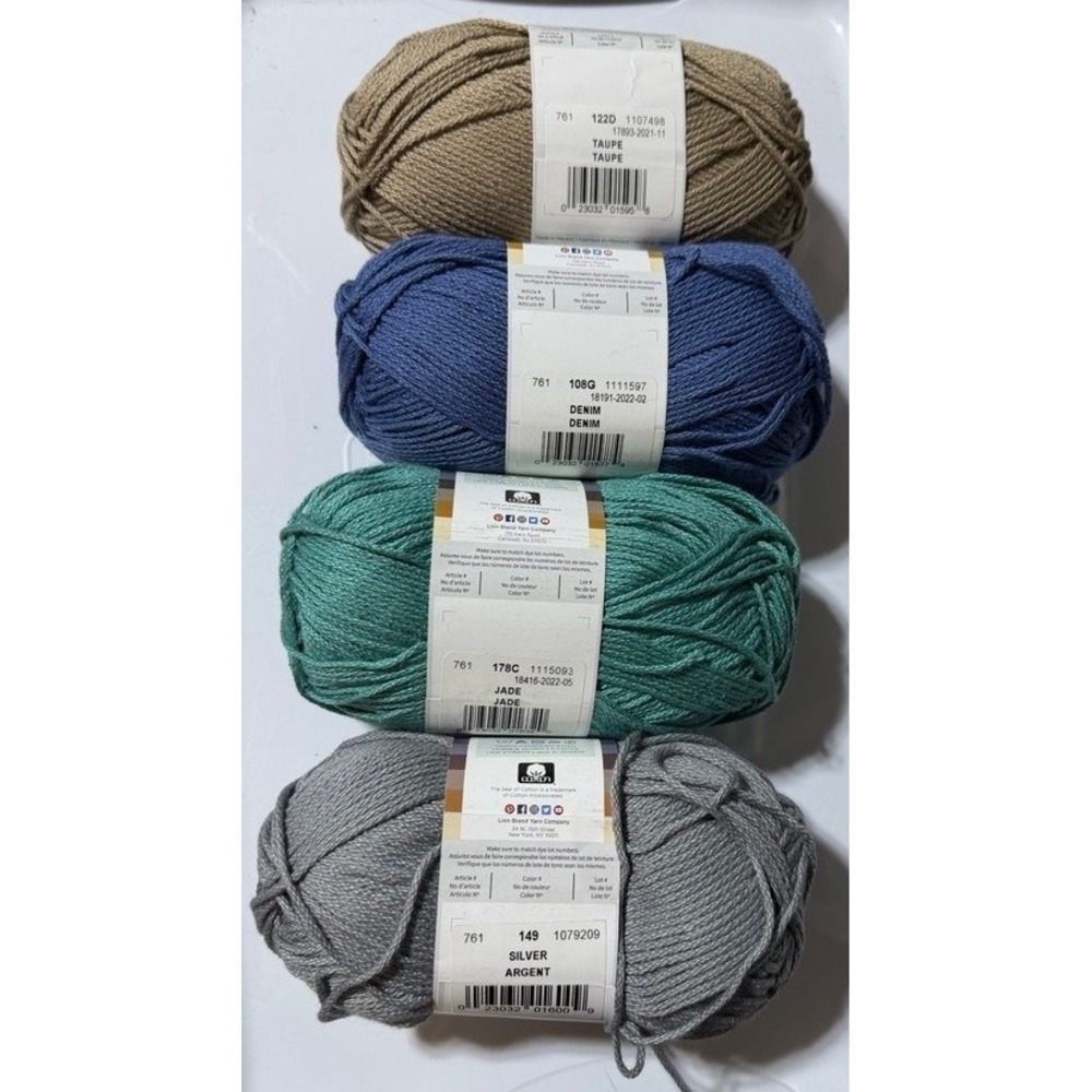 Lion Brand 24/7 Cotton Yarn Lot 4 Skeins 8 Partial - Beachy/Summer Bundle
